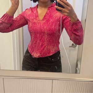 Diane Von Furstenberg Silk Fuchsia and Gold Patterned Blouse